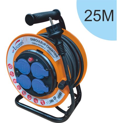 Enrouleur PRO de chantier 3G1.5 25m IP44 platine fixe (anti twist) - câble H07RN-F- 4 prises 16A - garantie 2 ans