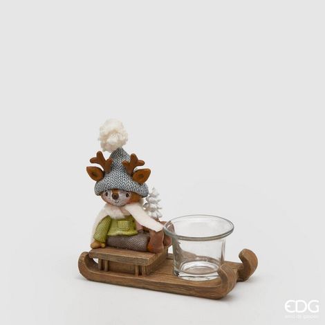 EDG Enzo De Gasperi Portacandela Renna con Slitta Natale H 13 Cm Scatola Regalo Multicolor