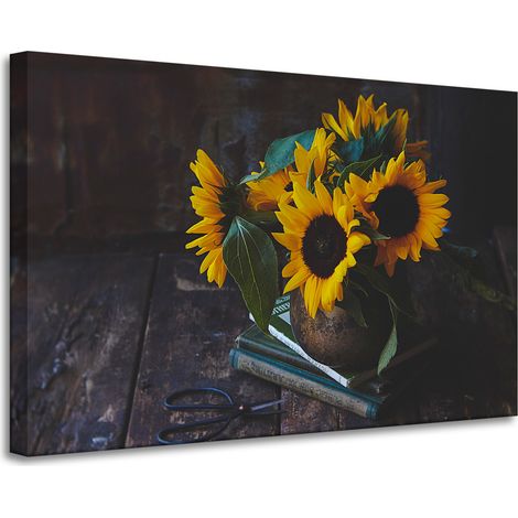 Stampa su tela Girasoli in vaso 90x60 cm