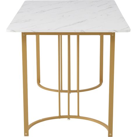 Rechteckiger Esstisch 140 x 80 cm mit Marmoroptik-Tischplatte, Metallbeinen, Weiß und Gold (1/5)