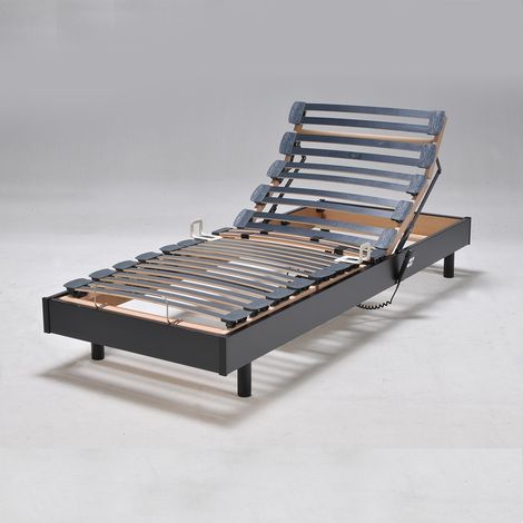 Vente-Unique – Sommier relaxation électrique 80x200 cm – Structure MDF noir – 28 lattes multiplis – Moteurs puissants 4500N – Réglages indépendants tête et pieds (1/7)