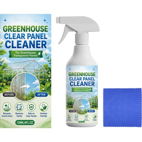 Nettoyant pour panneaux transparents de serre, élimine les taches d'eau sur le verre, les panneaux en polycarbonate et les plaques acryliques. 120 ml x 1 + 1 chiffon. (1/5)