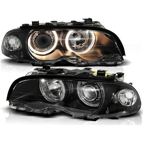 Phares double halo jantes BMW E46 04 99-08 01 COUPE CABRIOLET ANGEL EYES NOIR