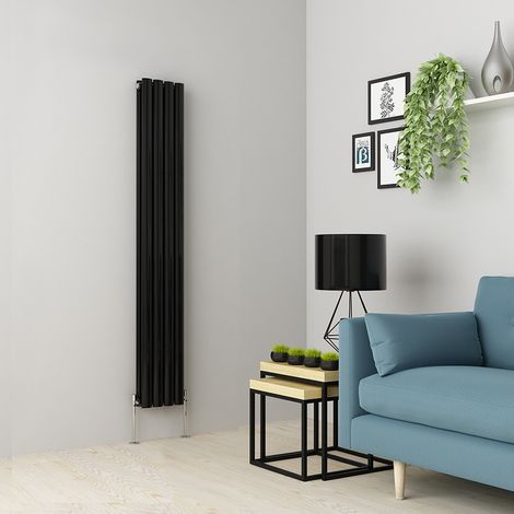 Warmehaus Black Oval Radiator Vertical Double Panel 1600x236mm