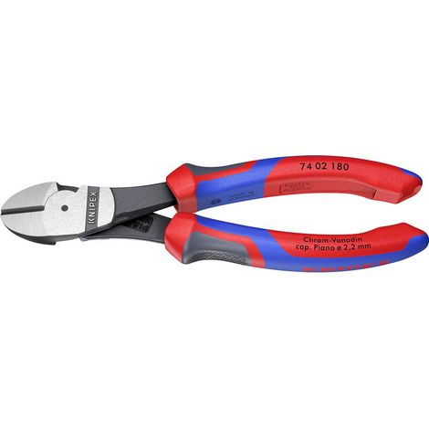 KNIPEX 74 02 180 Tronchese laterale per meccanica tipo "forte" con manici comfort atramentata nera 180 mm
