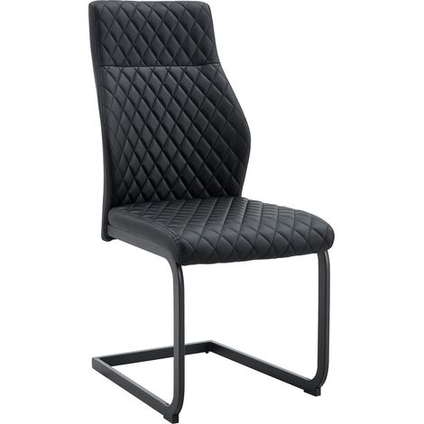 Lot de 2 chaises de salle à manger en cuir régénéré noir, dossier haut ergonomique, coussin 5 cm, structure métal antidérapante CHICFURN (1/5)