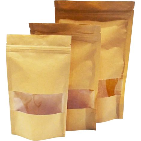 Lot de 200 Sachet kraft Doypack avec fenêtre 11 x 18,5 x 2,6 cm (1/4)