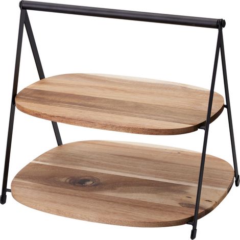 Porte- snacks à deux niveaux QUEST, niveaux en bois d'acacia, 27 x 18 x 25 cm