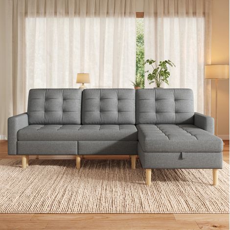 Sofá rinconera 212/130/86 cm gris con almacenaje y chaise longue reversible de tela (1/5)