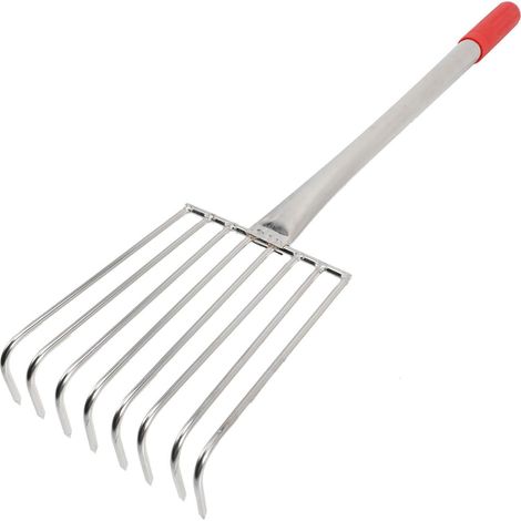 Râteau de Jardin en Acier Inoxydable 8 Dents Poignée en Caoutchouc Confortable, Outil à Main pour Pelouses et Plantation, Longueur 32cm (1/5)