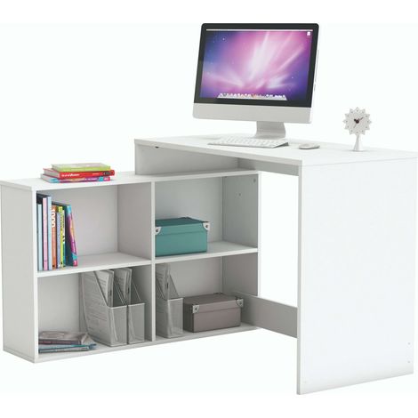 Mesa Escritorio Shannon con Estantería Baja Color Blanco 112x77x101 cm (1/7)