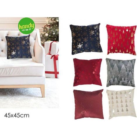 Cuscino natalizio General Trade 45 x 45 cm in velluto 6 decorazioni assortite