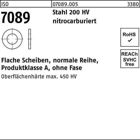 ISO 7089 Flache Scheibe Stahl 12mm 13x24x2,5 salzbadnitriertmm ohne Fase Form A 500 Stk