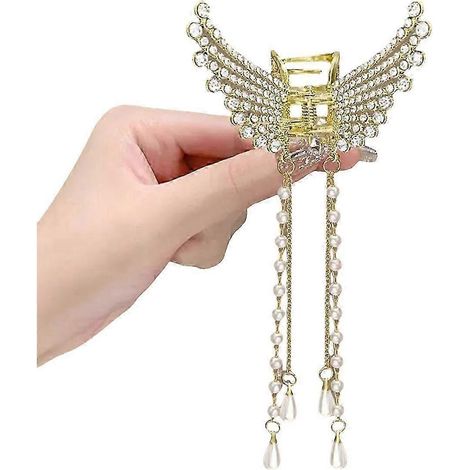 Pinces à cheveux à frange longue, fausses perles, papillons décoratifs, pinces à cheveux pour femmes et filles, coiffures pour la maison et l'extérieur-4 (1/5)