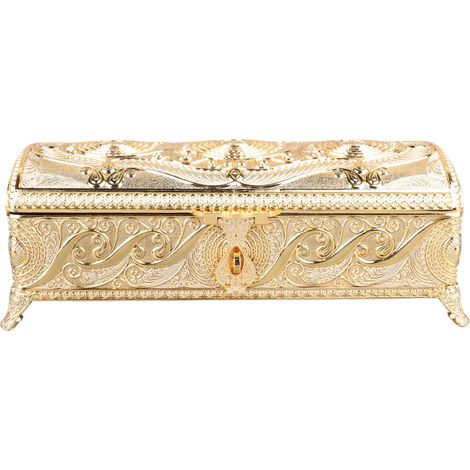 Coffret à Bijoux Vintage Élégant en Alliage Antirouille, Doublure Velours Douce, Boîte de Rangement pour Trésors, Décor de Bureau Familial, Couleur Or (1/5)
