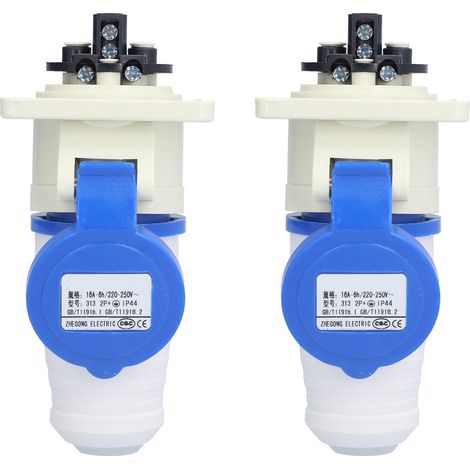 2 Prises Connecteur Industriel 3 Broches Monophasé Fiche Aviation 220V-250V 16A 2P+E