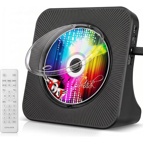 Lecteur CD de Bureau avec Bluetooth Lecteur CD Mural Haut-parleurs HiFi Intégrés Portables avec écran LED Audio Domestique Boombox Radio FM USB Type-c Lecteur(Noir) (1/5)