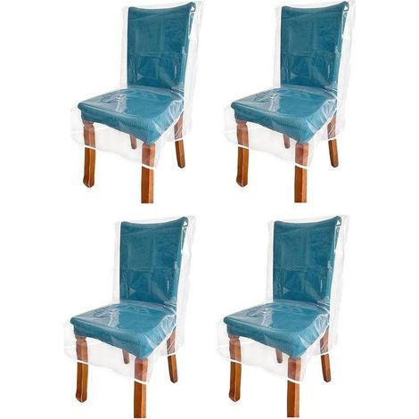4 Housses de Chaise en Plastique pour Chaises de Salle à Manger avec Dossier, Protège de la Poussière Protège Chaises en Plastique Transparent (1/5)
