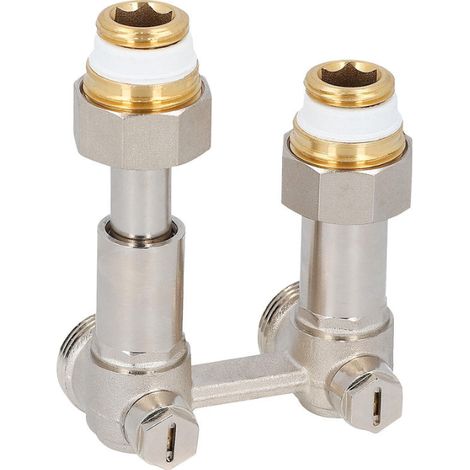 Bloc de robinet bitube avec télescope d'équilibrage, version Équerre pour raccordement de radiateur DN 15 - 1/2 Femelle
