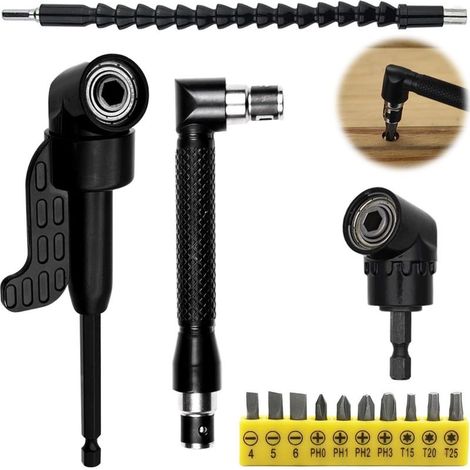 Kit de 14 pièces pour visseuse – Renvoi d'angle 105° – Rallonge flexible et embouts de vissage courts – Acier haute qualité (1/5)