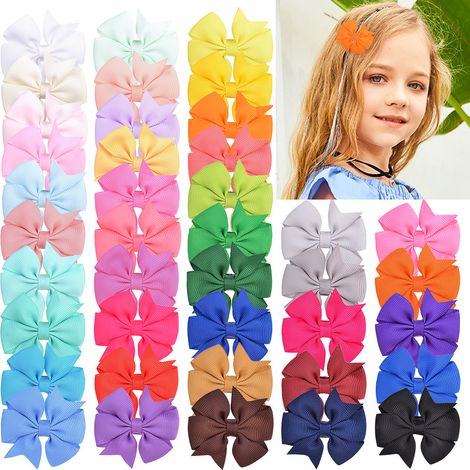 Nœuds Papillon En Ruban Grosgrain Pour Cheveux - Accessoires De Coiffure Filles Et Bébés - Clip Alligator Résistant - Lot De 40 Pièces