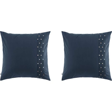 Lot de 2 taies d'oreiller brodées plis religieuses marine 63x63 cm
