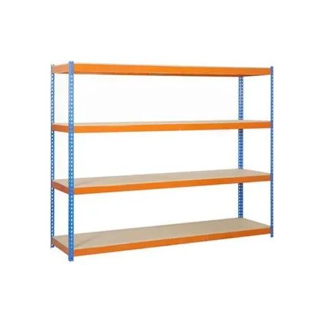 Simonrack Regalsystem ohne Schrauben blau orange Holz