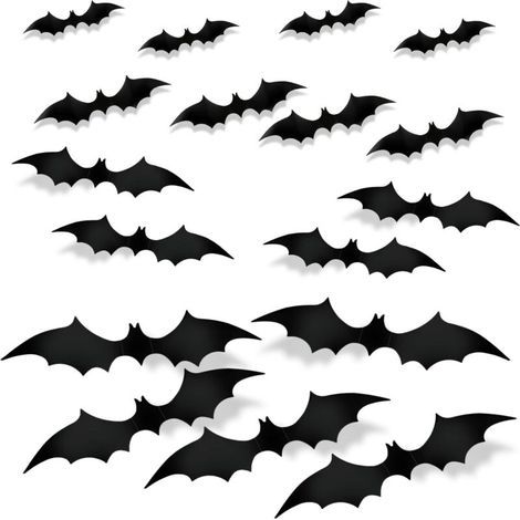 60 Pièces Deco Halloween Chauve Souris 3D, Autocollants Chauve Souris Noires 4 Tailles Réaliste Décoration Murale de Chauves-Souris d'Halloween pour Mur Fenêtre Porte Fournitures de Fête (1/4)