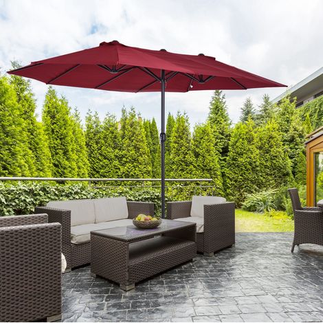 Ombrellone doppio 460x270x240 cm rosso vino in acciaio con manovella e 12 stecche (1/5)