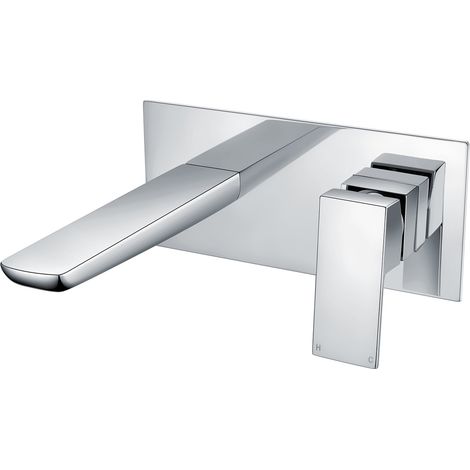 RAK Moon Wall Mounted Basin Mixer Tap with Back Plate - Chrome (1/2)