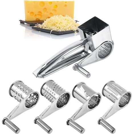 4 en 1 Râpe à Fromage - Multifonctionnel Cuisine Artisanale Rotative En Acier Inoxydable Râpe à Fromage (1/5)