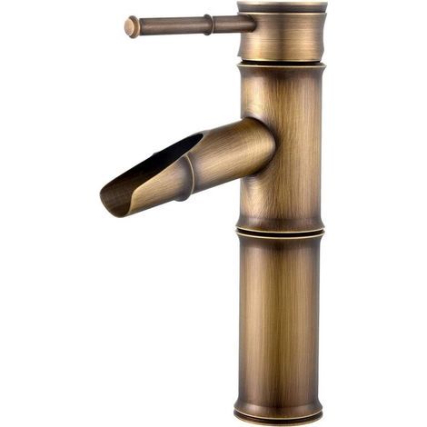 Grifo de cascada de bambú vintage, monomando para agua fría y caliente, ideal para fregaderos de cocina, baño y hotel, 2 juntas, caño roto. (1/5)