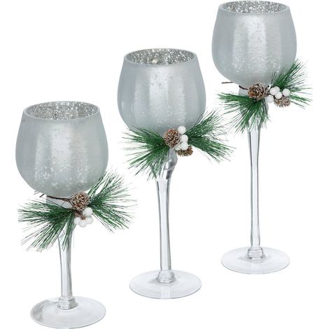 Teelichthalter mit Weihnachtszweig, 3er-Set (1/2)