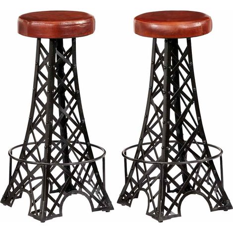 vidaXL Tabourets de bar lot de 2 cuir véritable (1/5)