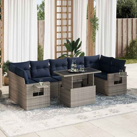 Set sofás jardín y cojines 8 pzas ratán sintético acacia gris vidaXL (1/5)
