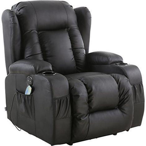 CAESAR BLACK ELECTRIC LEATHER AUTO RECLINER MASSAGE HEATED GAMING WING CHAIR (1/4)