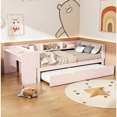 Cama infantil con escritorio y nido rosa OKMYHOME (1/5)