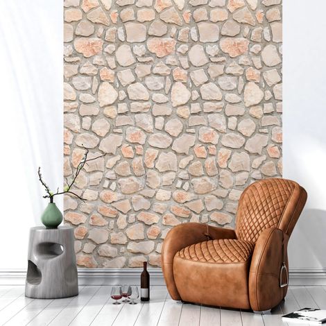 Papier peint intissé pré-encollé - MUR DE PIERRE CLAIRE - 1 rouleau de 300x60cm (1/5)