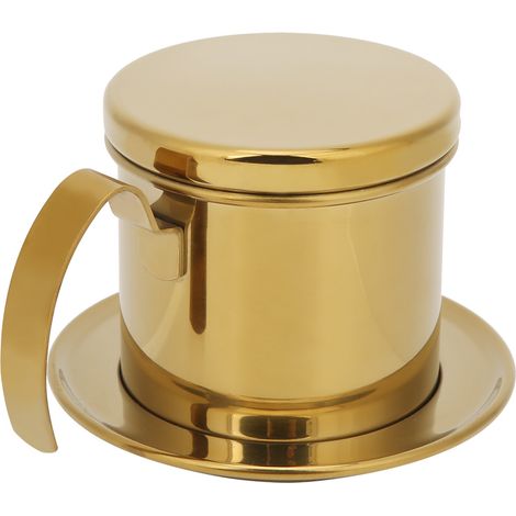 Vietnamesischer Edelstahl-Kaffeefilter-Tropftopf für Zuhause, Küche, Büro, Restaurant oder Café, glänzend goldfarben (1/5)