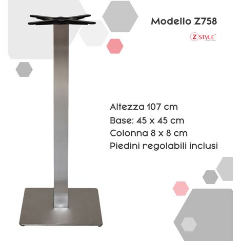 Basi per Tavoli in Acciaio Inox - ZStyle Z758: L 45 x P 45 x H 107 cm base tavolo, gamba tavolino , piede centrale, metallo, per catering bar ristoranti bistrot - basamento - per interno / esterno (1/4)