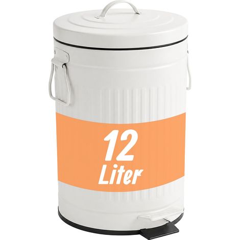 Relaxdays Mülleimer, 12 Liter, Küche, Bad, entnehmbarer Inneneimer, Fußpedal, Softclose, Metall, Tretmülleimer, weiß (1/5)