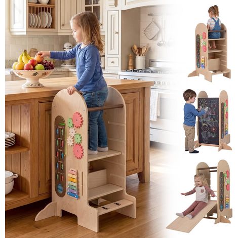 COSTWAY 4 en 1 Tour d'apprentissage Enfant en Bois, Réglable en Hauteur (1/5)
