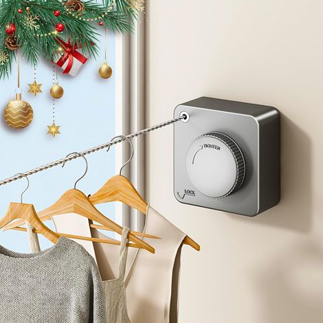 Retractable clothesline for indoor and outdoor use - Won't sag - Heavy-duty retractable clothesline - Stainless steel wall-mounted clothesline - 4.2 m (square grey) (1/5)