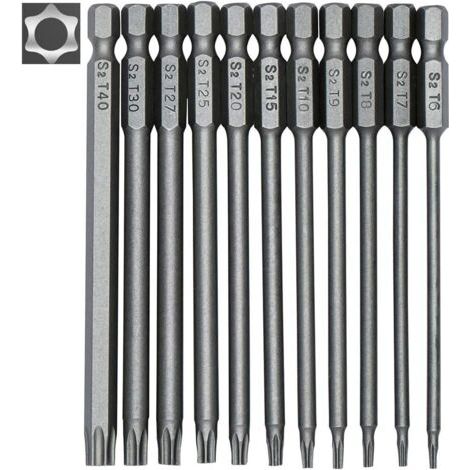 Jeu de 11 embouts longs Torx pour tournevis et visseuse électrique - Embouts magnétiques - Tige hexagonale de 1/4" - Tailles T6 à T40 - Longueur 100 mm-INHHUB