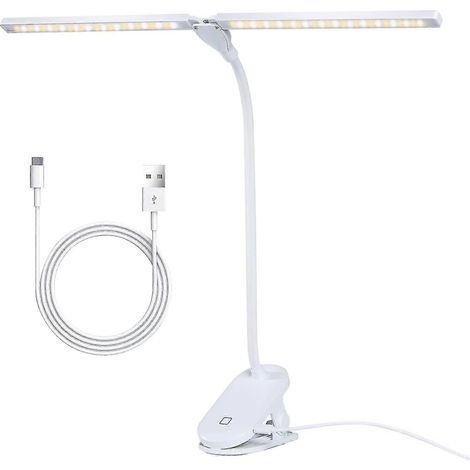 Lampe de bureau LED, lampe de lecture à pince pour enfants, intensité variable (3 couleurs), lampe à pince flexible pour lire au lit, 48 LED, 5,8 W, col de cygne, E (1/5)