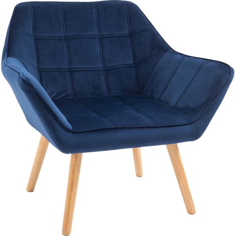 HOMCOM Luxe Velvet-Feel Accent Chair w/ Wide Arms Slanted Back Wood Legs Blue (1/5)