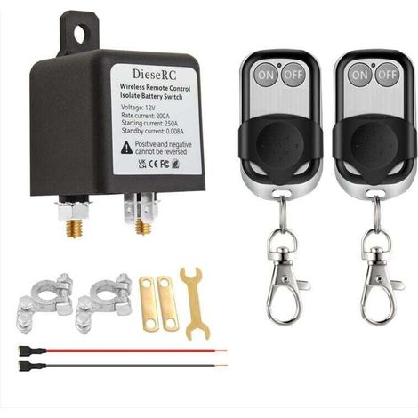 Coupe Circuit Batterie 12v à Télécommande Sans fil, Interrupteur de Relais DC 12V 200A Isolateur de Batterie de Voiture avec 2 émetteurs, Interrupteur Antivol (1/4)