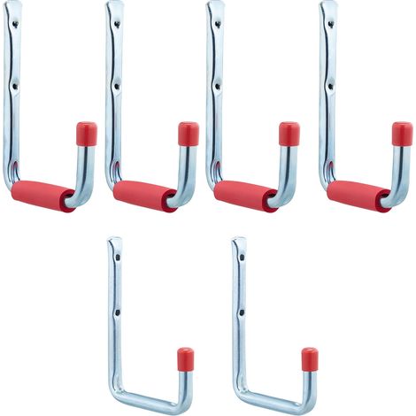 Porte-outils, lot de 12, 2 tailles, jusqu’à 17,5 kg, crochet mural, garage, cave, acier, mousse, argenté/rouge