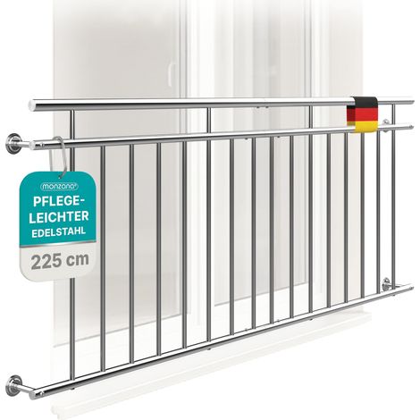 MONZANA Französischer Balkon Edelstahl Pflegeleicht Füllstäbe Balkongeländer Terrassengeländer Fensterschutz 225cm (1/6)