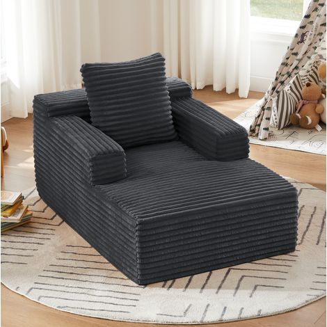 Sofá chaise longue en pana gris oscuro, sin montaje y con confort acolchado,81x117x50 cm (1/5)